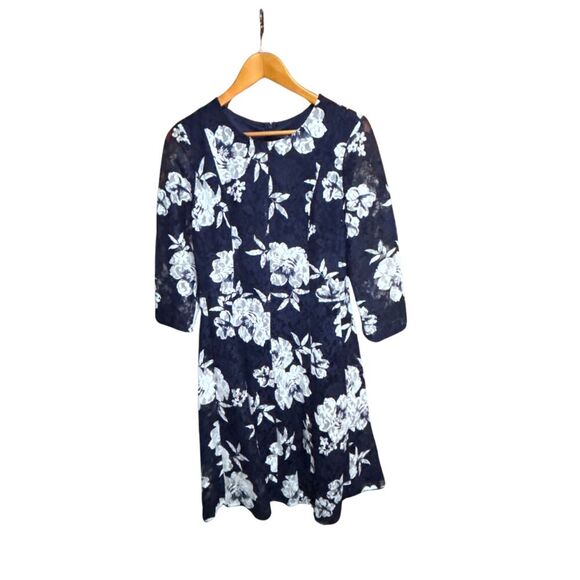 Jessica Howard Floral Dress, Women's Size 10, Navy Blue, Fit & Flare - Picture 2 of 9